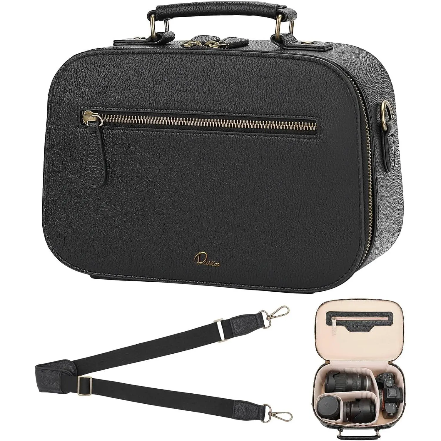 Camera Sling Bag, Waterproof PU Leather Crossbody Camere Bag for Photographers, Small Shockproof Case with Removable Dividers for DSLR/SLR/Mirrorless, 4L BlackGift.