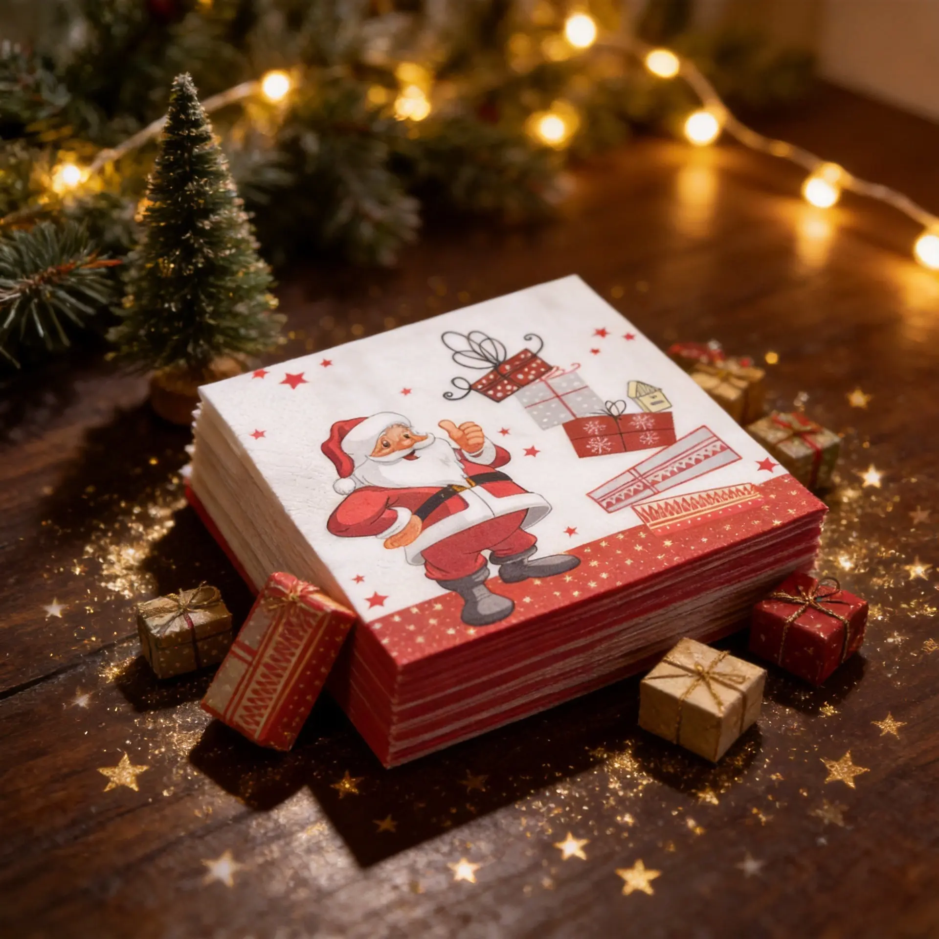 20 Sheets Christmas Napkins, 6.5 Inch Paper Napkins, Santa Claus, Snowman, Trees, Wreaths, Snowflakes, Holiday Party Decorations