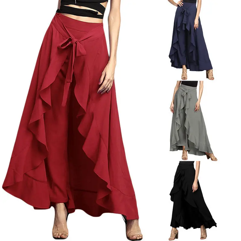 High Waist Chiffon Wide Leg Pants Women  Autumn Casual Flowy Long Trousers