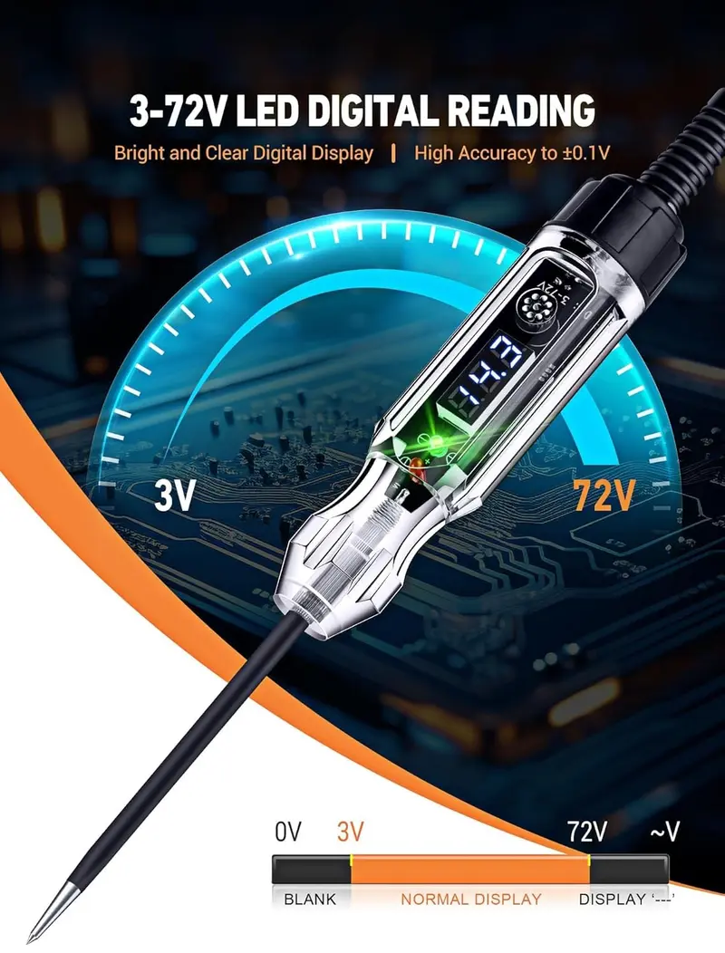 Automotive Buzzer Test Light, 3-72V DC Digital LED Circuit Tester, Light Tester with Voltmeter & Dual Color Polarity Indicate, Auto Bidirectional Tester Electric Test Pen Automotive Buzzer Test Light, 3-72V DC Digital LED Circuit Tester, Light Tester with Voltmeter & Dual Color Polarity Indicate, Auto Bidirectional Tester Electric Test Pen