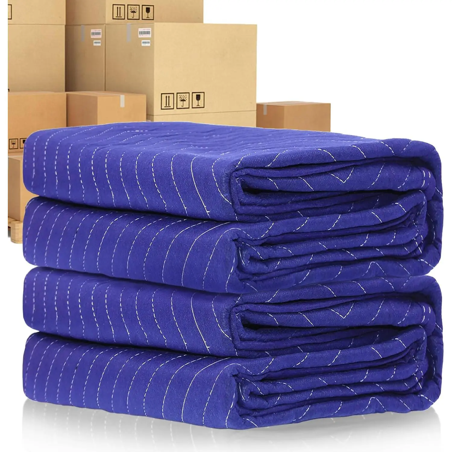 2 count Moving Blankets, 40 x 72 inches Heavy Duty Packing Blankets for Protecting Furniture Professional Quilted Shipping Furniture Pads, Padded Mover Blankets (Blue)