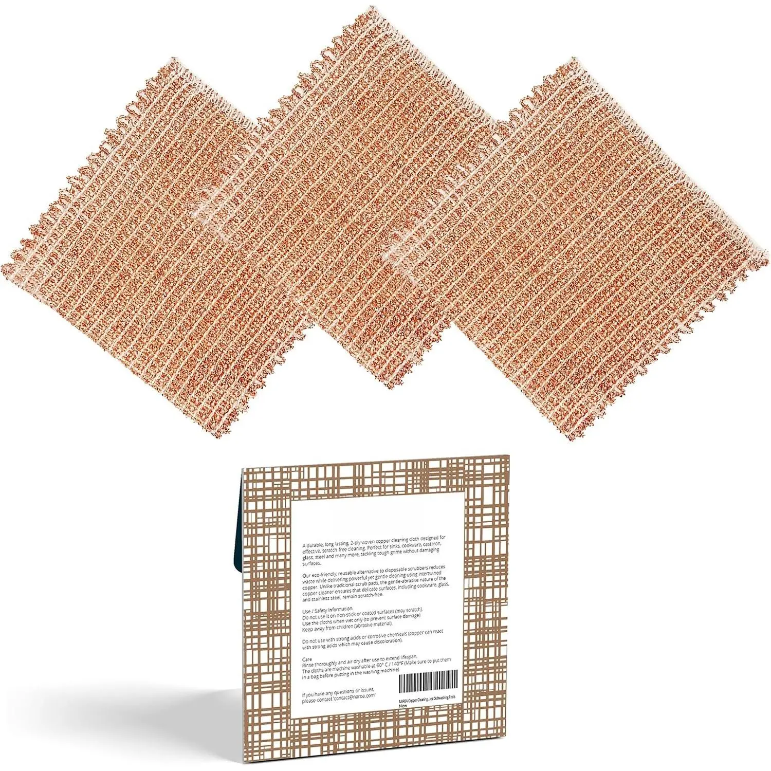 Copper Scrubbing Pads 3 Pack | 2-Ply Non-Abrasive Metal Mesh  |  Copper Cleaning Cloth for Stainless Steel, Pots, Pans, Cast Iron | Kitchen Supplies Dishwashing Tools