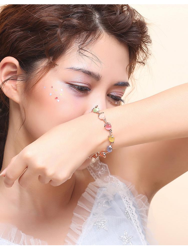 Colorful Cat's Eye Stone Bracelet for Women, Fox Animal Jewelry, Ins Rose Gold Simple Accessories, Birthday Gift, Daughter's Gift