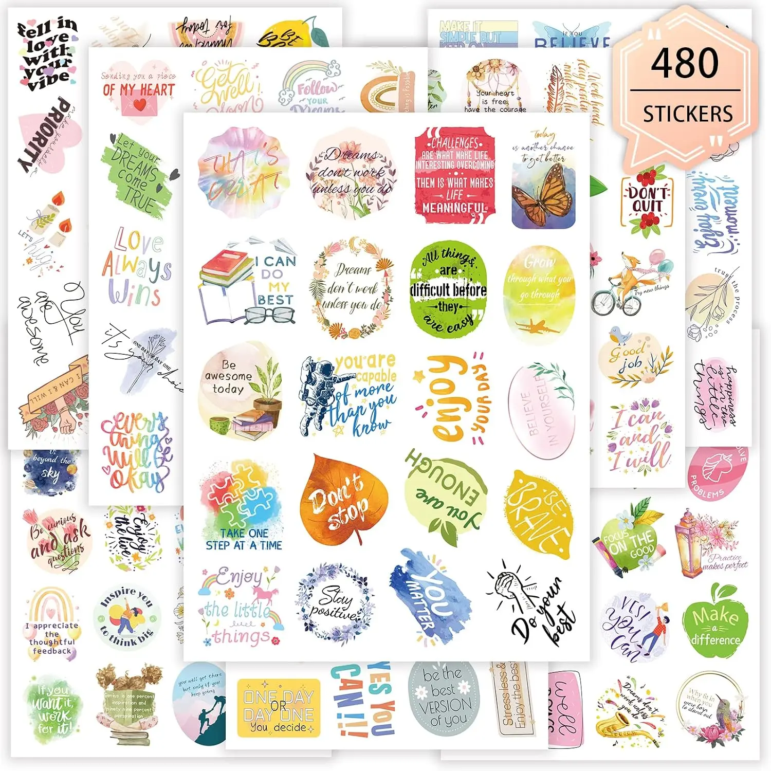 480 count Inspirational Happy Planner Stickers for Adults | , Aesthetic, Positive Quotes, For Organizers Scrapbooking Supplies Journaling, For  Teens, Teacher Supplies