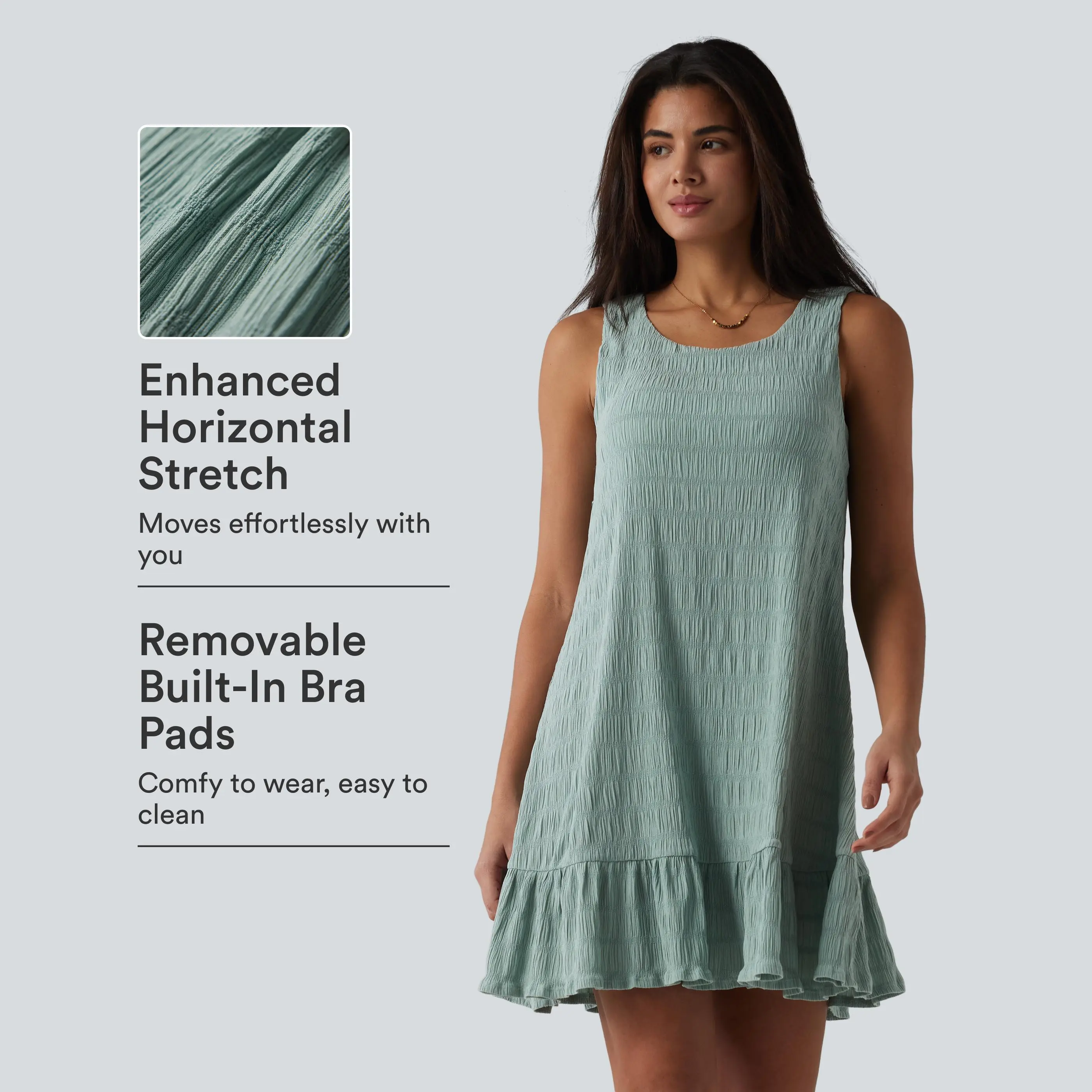 Halara Round Neck Built-in Bra Sleeveless Ruffle Hem Mini Casual Dress