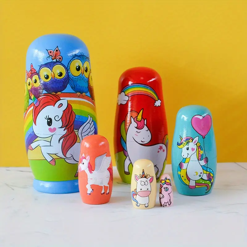 Six layer Russian nesting doll |   Unicorn series |   Fun wooden painted crafts |   Christmas holiday gifts |   Creative home ornaments and decorations