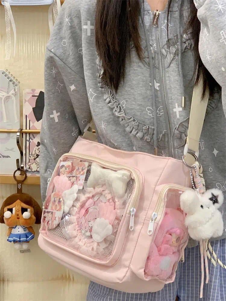 Nylon Aesthetic Transparent Display DIY Basges Students Subculture JK Crossbody Shoulder Bags Casual Sweet Girls Ulzzang Ita Bag