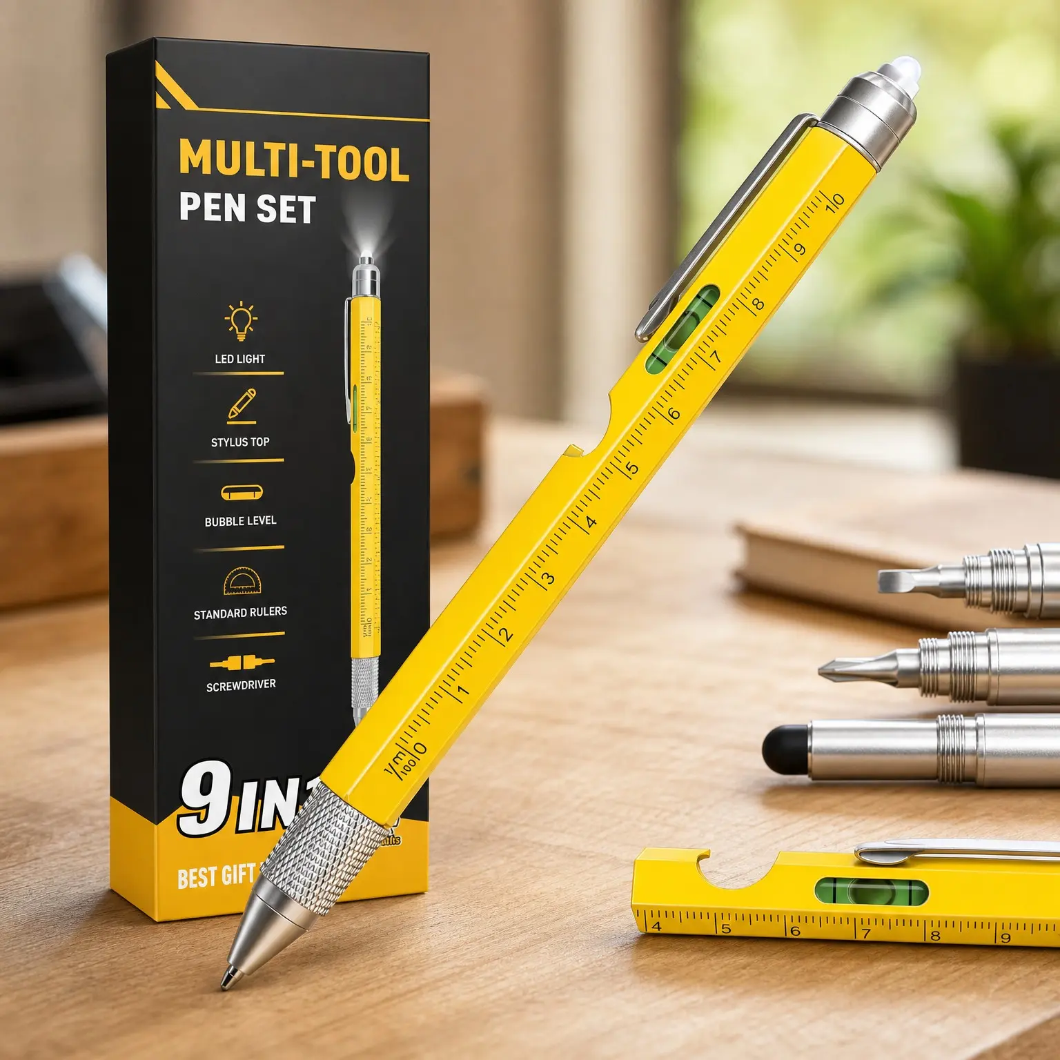9 in 1 Multitool Pen - Cool Gadgets Gifts for Men, Stocking Stuffers for Adults, Birthday Christmas Anniversary Gift for Him Dad Husband