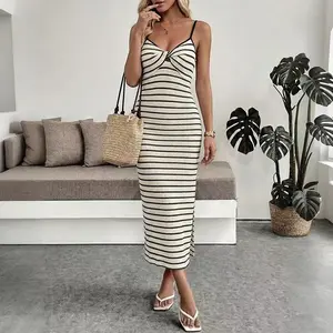 Twist Front Hollow Side Split Fitted Slip Dress