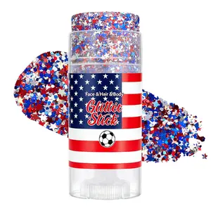4th of July Red White Blue Glitter Stick for Face, Hair & Body – Sparkle Makeup for Parties, Festivals & Fun Looks