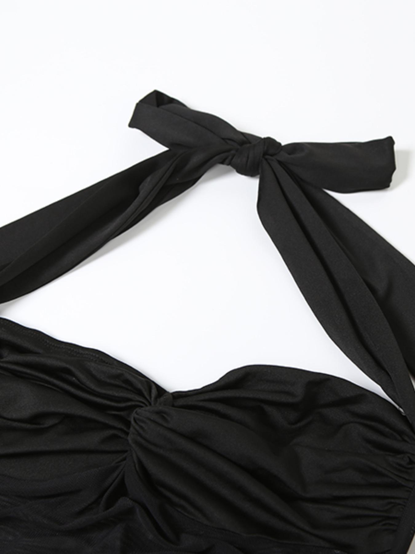 Elegant Women's Halter Neck Tie Back Sheer Mesh Dress, Sexy Long Flowy Gown, Fashionable Plain Color Evening Wear