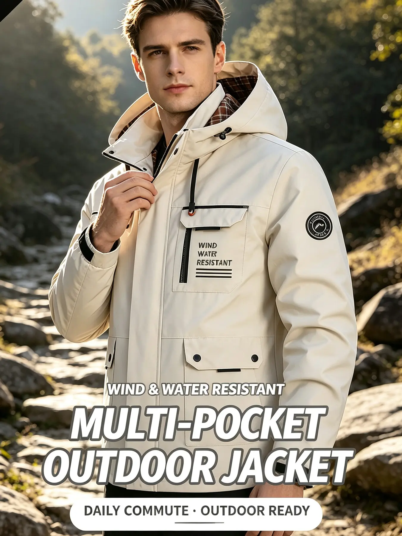 Men's Lightweight Windproof Softshell Hooded Jacket, Outdoor Hiking Coat, Casual Loose-Fitting Outerwear, Essential Daily Wear