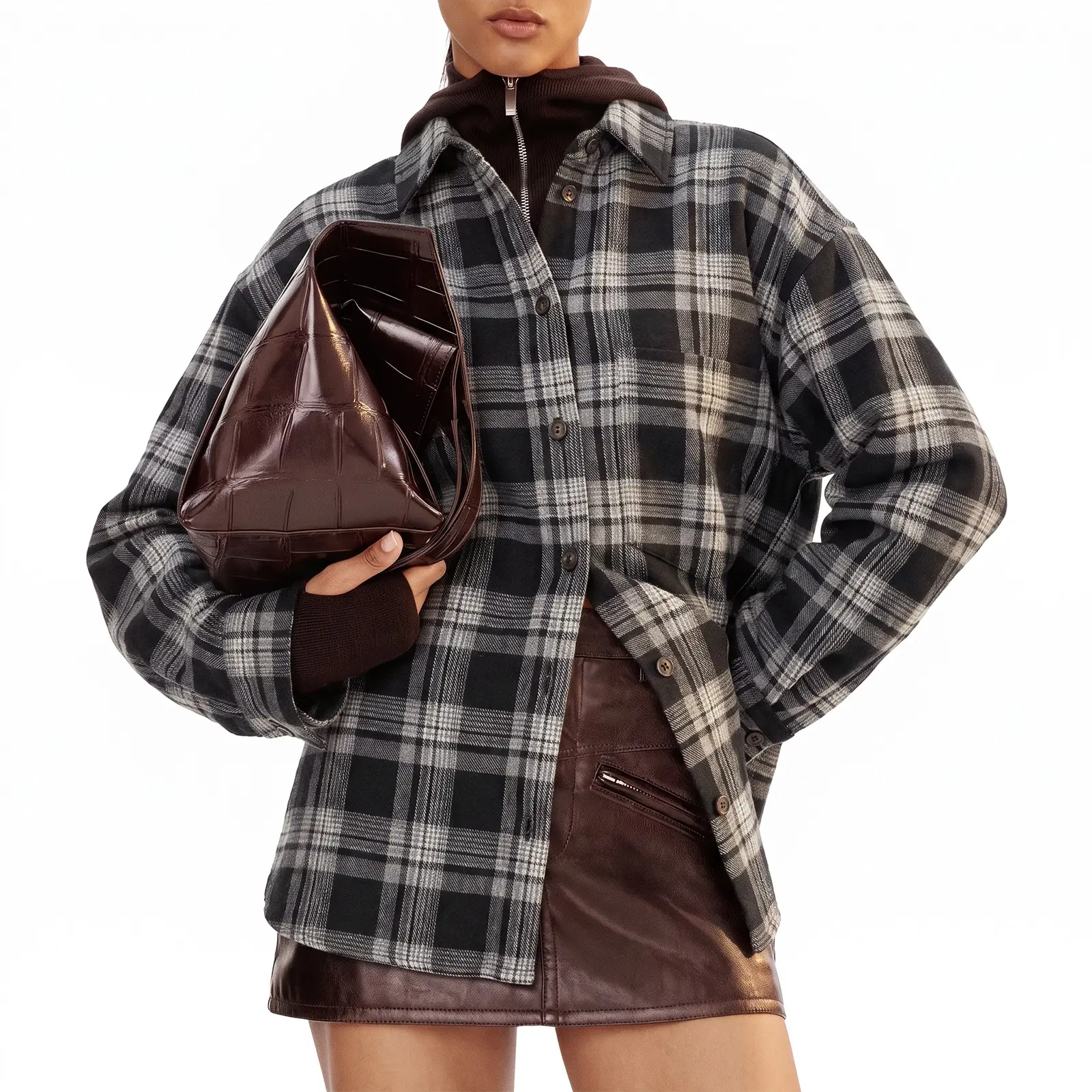 Cicy Bell Women's Plaid Button Down Shirt Long Sleeve Collared Fall Blouses | Chest Pocket, Button Up, Drop Shoulder, Curved Hem, Fall Outfits, Loose Fit, Stretchy, Daily Wear, Trendy Casual