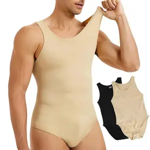 Men Shapewear Bodysuit Tummy Control Abdomen Compression Slimming Bodysuit Sleeveless Open Crotch Undershirt Full Body Shaper