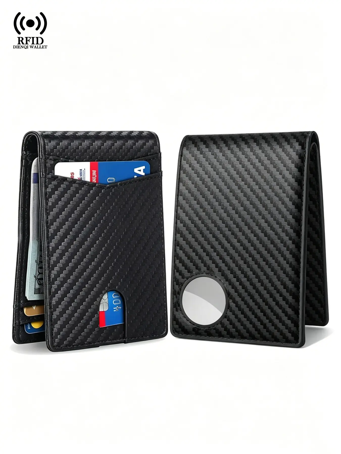 Minimalist Slim Carbon Fiber Pattern Credit Card Holder, Airtag Bifold Purse, RFID Blocking Wallet, Large Capacity Portable Card Holder for Daily Use