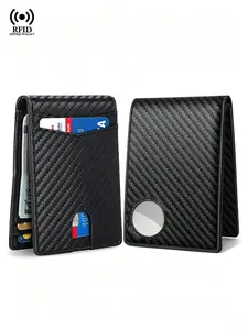 Minimalist Slim Carbon Fiber Pattern Credit Card Holder, Airtag Bifold Purse, RFID Blocking Wallet, Large Capacity Portable Card Holder for Daily Use