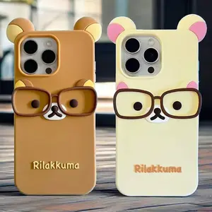 For iPhone 17 16 15 14 13 12 11 Pro Max Plus 6 7 8 Plus Glasses Rilakkuma Bear Silicone Soft Cover Case