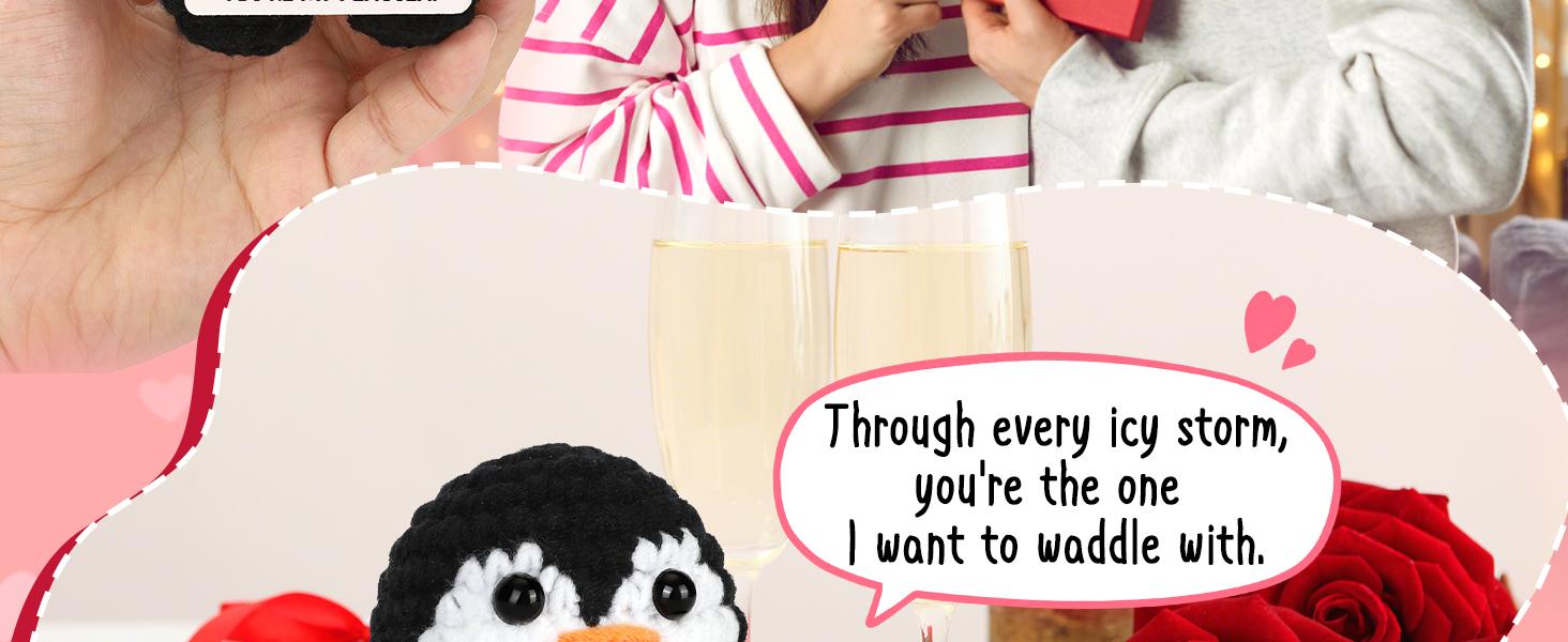 Gifts for Her Wife from Husband Birthday Christmas, to My Wife Handmade Crochet Emotional Mini Funny Penguin, Romantic Wedding Anniversary Valentines Gifts for Women Her, Small Cute Love Sign Decor
