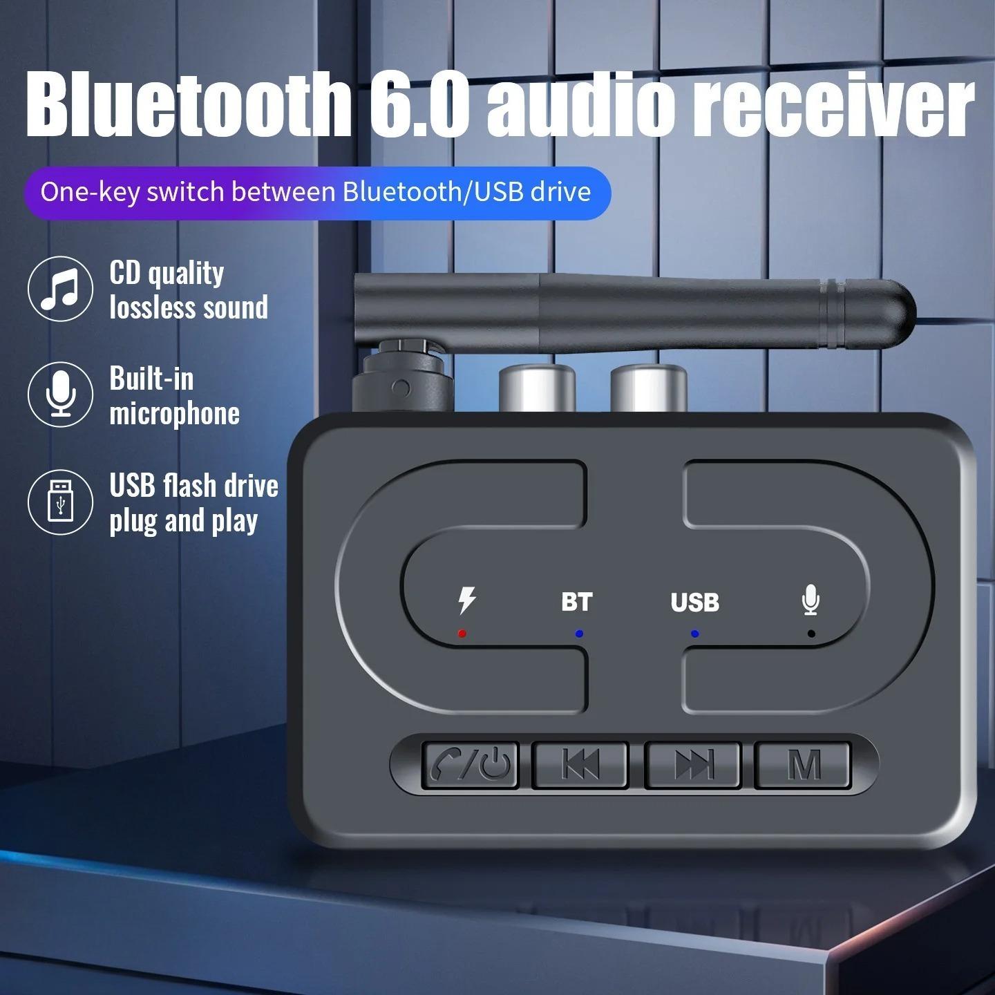 Bluetooth 6.0 Audio Receiver 3.5mm AUX RCA With Mic HIFI Stereo Wireless Adapter Support USB U-Disk For Car Speaker Amp