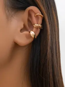 Unique Design Light-Sensitive Bean Earrings, Plain Circle Wrinkle Water Drop Studs, Geometric Ear Cuffs, Fashionable Jewelry Accessories