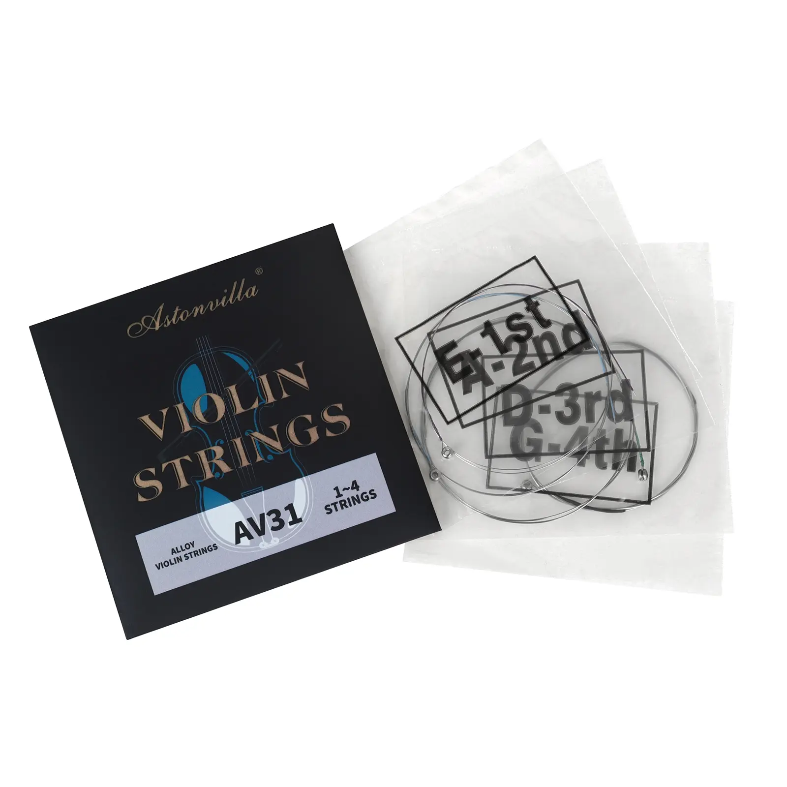 Astonvilla Av31 Violin Strings, Copper Alloy Material, High-Quality Musical Instruments Accessories, Durable & Reliable String Set
