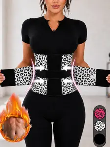 1 Count Women's Fashion Sports Breathable Waist Trainer, Fajas, Elastic Hand Washable Abdominal Shaper Girdle, Adjustable Triple Compression Comfortable Waist Cincher, Leopard Print Lady Festival Shapewear Belts, Suitable for Daily Wear & Gym Fitness