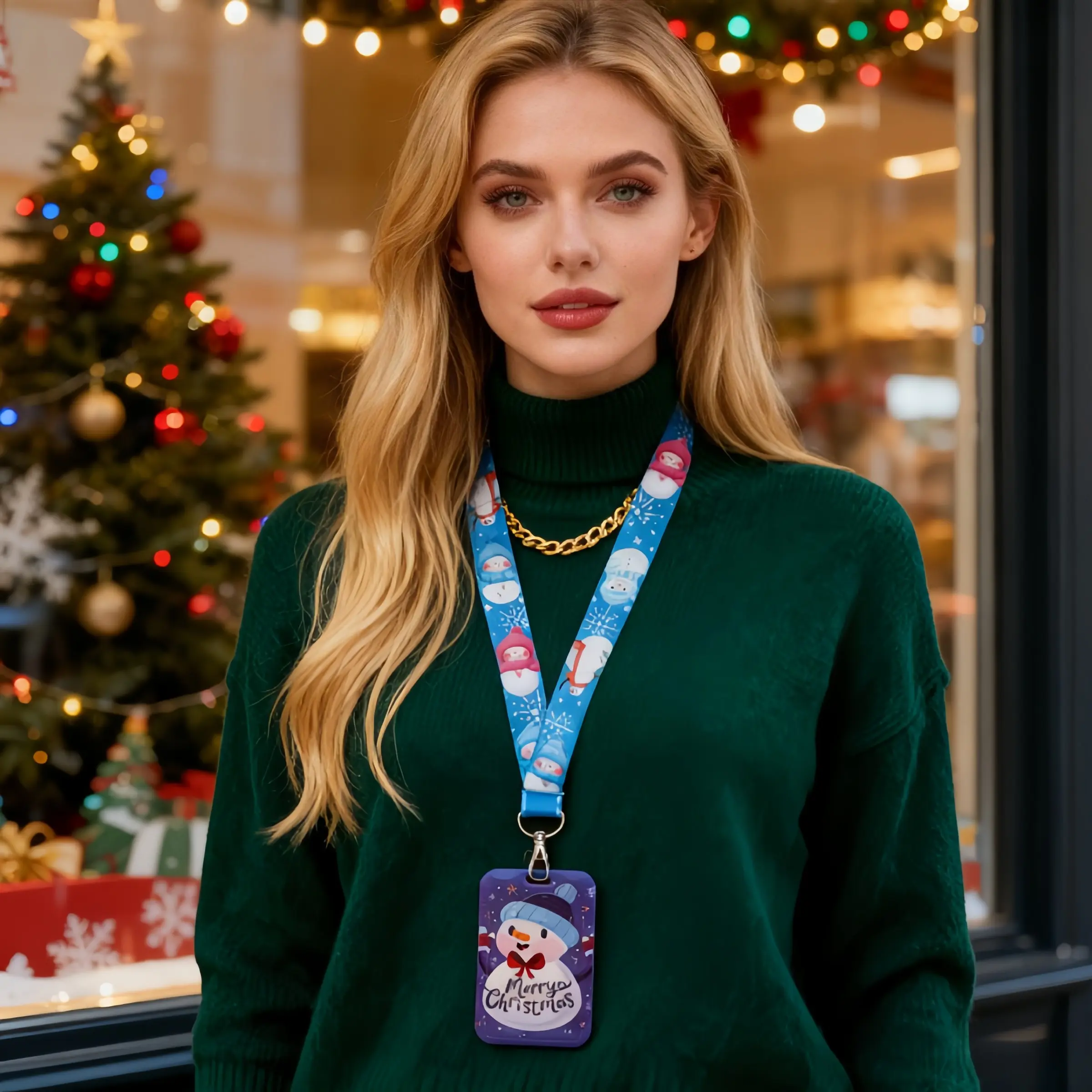 Christmas Snowman Lanyard with ID Badge Holder, Cute Winter Cartoon Card Holder, Perfect for School, Work, Secret Santa Gifts