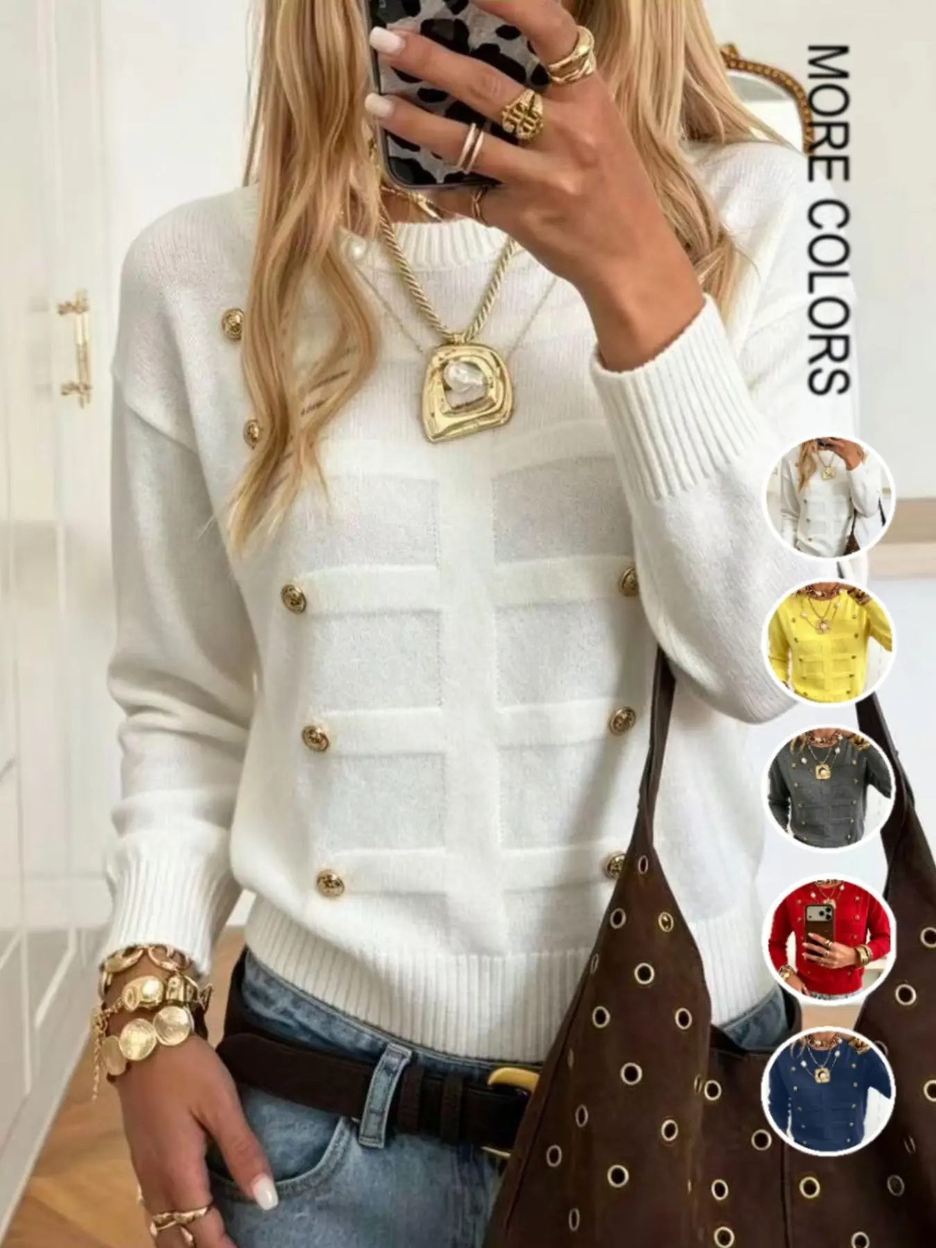 Women's Knit Sweater, Round Neck Long Sleeve, Loose Fit, Fall Winter New Arrival, Elegant Chic Style, Soft Comfortable Slimming Fashion Pullover