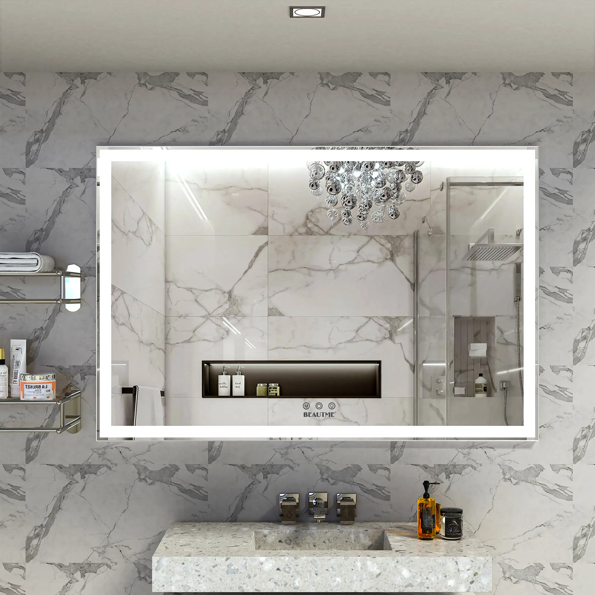 ARCH 60x40 Inch Oversized LED Bathroom Mirror Wall Mounted Vanity Mirror with 3 Color Modes, Aluminum Frame, Large Wall Mirror for Bathroom, Dressing Room, Bedroom, Living Room, Modern Home Decor, Home Furniture and Household Product Search Terms