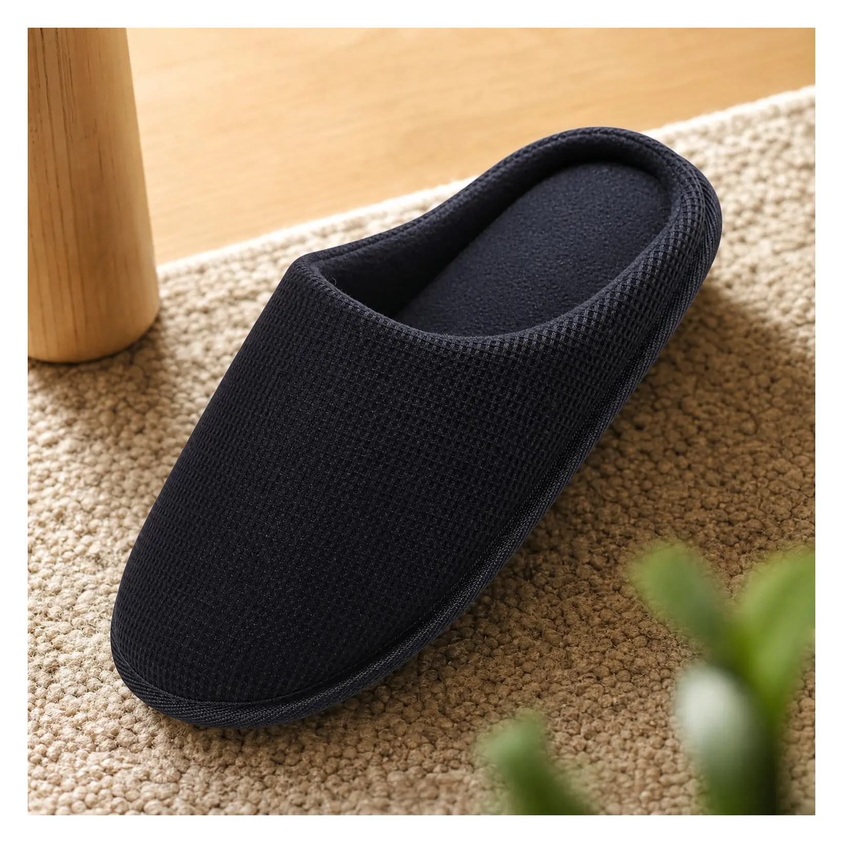 Men's House Slippers with Cushion Memory Foam, Faux Fur Lining, Indoor Outdoor Rubber Soles, US Size 7-15Gift