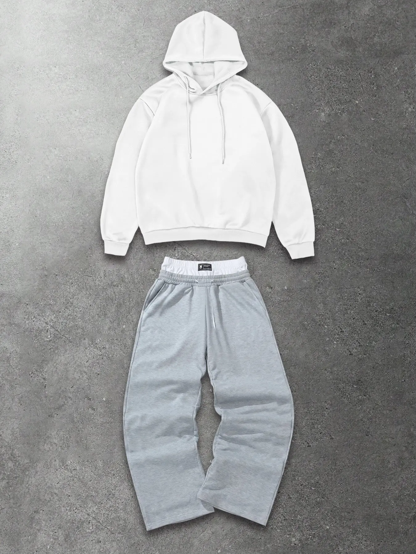 90s Baggy Streetwear 2 Piece Set Black Oversized Hoodie And Wide Leg Sweatpants Unisex Minimal No Print Design Elastic Waist White Drawstring Loose Fit Soft Warm Outfit For Urban Daily OOTD Lazy Matching Home Outdoor Casual Wear
