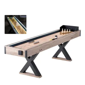 Fathersdaygift VEVOR Shuffleboard Table, 9 ft LED Light Up Shuffleboard for Family Game Room, 2 in 1 Shuffleboard and Bowling Combo Game Set, with Scratch-Resistant Playfield, Legs, 8 Pucks, Bowling Set, Wax, Brush