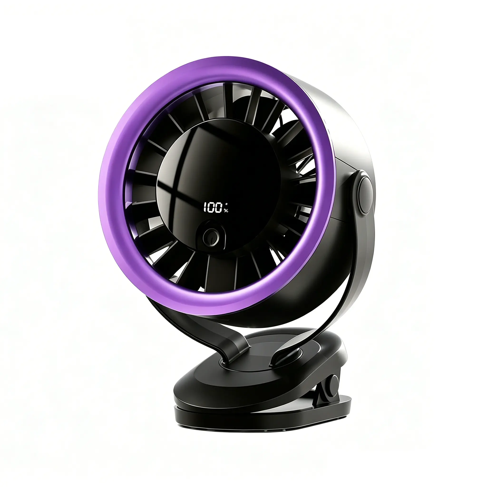 New Rechargeable Portable Clip-On Fan - 100-Speed Touch Control, LED Display with LED Light, 360° Rotatable Quiet Turbo, Fast-Charging Battery-Operated USB Fan with USB Port, Wall-Mountable for Outdoor Activities, Stroller, Portable Fan, Mini Portable Fan