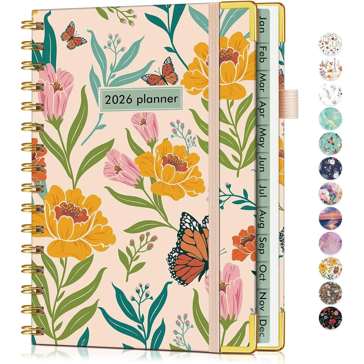 2026 Planner, Hardcover Weekly and Monthly Planner for Women, January 2026 - December 2026, Spiral Yearly Agenda Organizer Book 2026 with Tabs, Daily Calendar Planners for School Work , A5 (5.75" x 8.38"), Yellow Floral