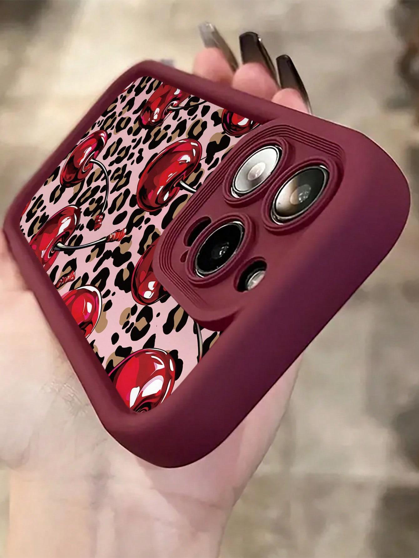 A stylish deep red cherry pattern soft TPU shockproof anti-drop full-coverage phone case, compatible with iPhone 17/16/15/14/13/12/11/x/xs/xsmax, a gift for friends, family, and yourself.