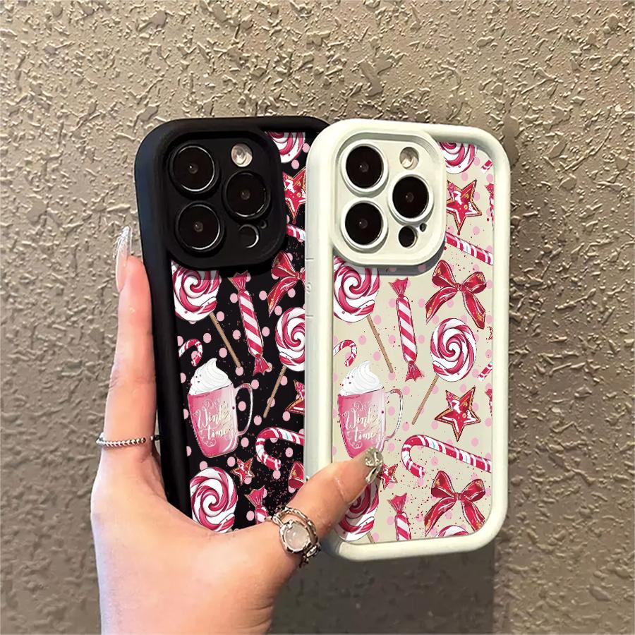 Phone Case: 1pc Christmas Candy Lollipop Bow Phone Case Suitable for Apple iPhone 17 E Air Pro ProMax iPhone16 15 14 Plus 13 12 Mini 11 X XS XR Antidrop Softshell Cartoon Style Cute Can Be Given to Friends