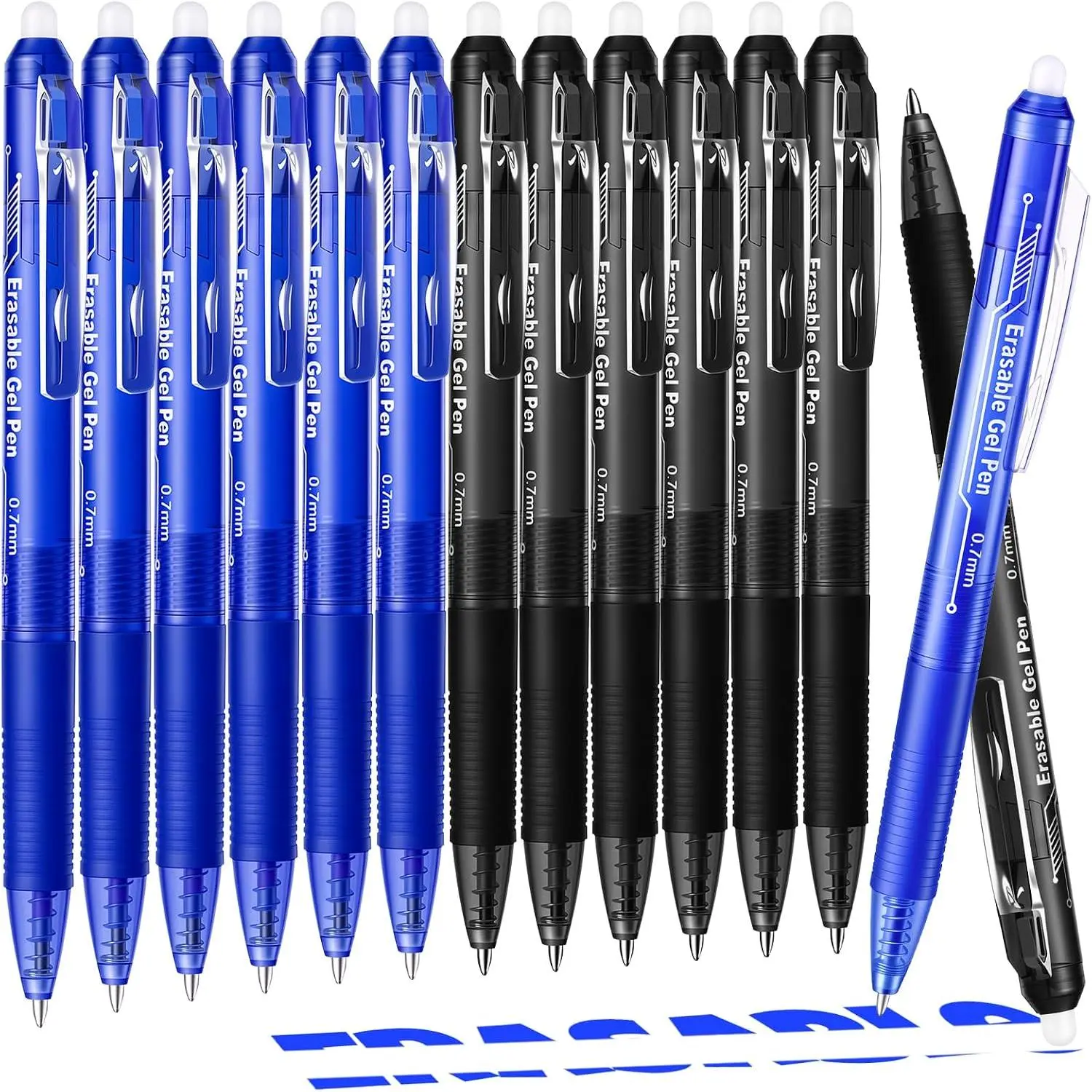 Retractable Erasable Gel Pens, 6 Black & 6 Blue Fine Point Erasable Pens Clicker, Make Mistakes Disappear,  for Drawing, Writing, Planner & Crossword Puzzles (0.7mm, Pack of 12)