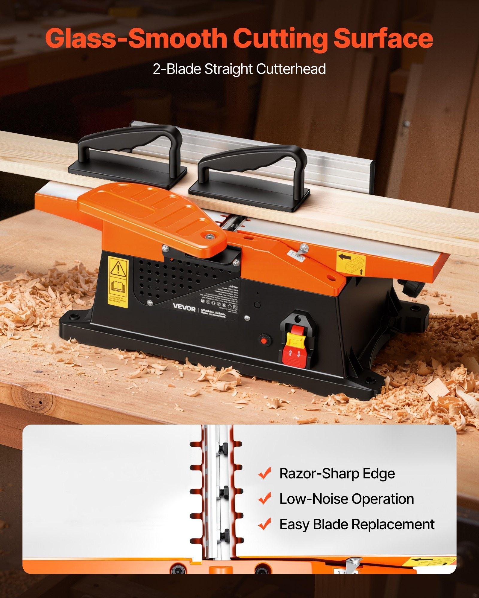 VEVOR Benchtop Jointer, 6 in, 2 HP 12000 RPM Bench Top Wood Jointer, with Straight Cutterhead, 2 HSS Blades, 6 x 23 in Cast Aluminum Table, Up to 1/8 in Depth, Adjustable Fence, for Woodworking DIY