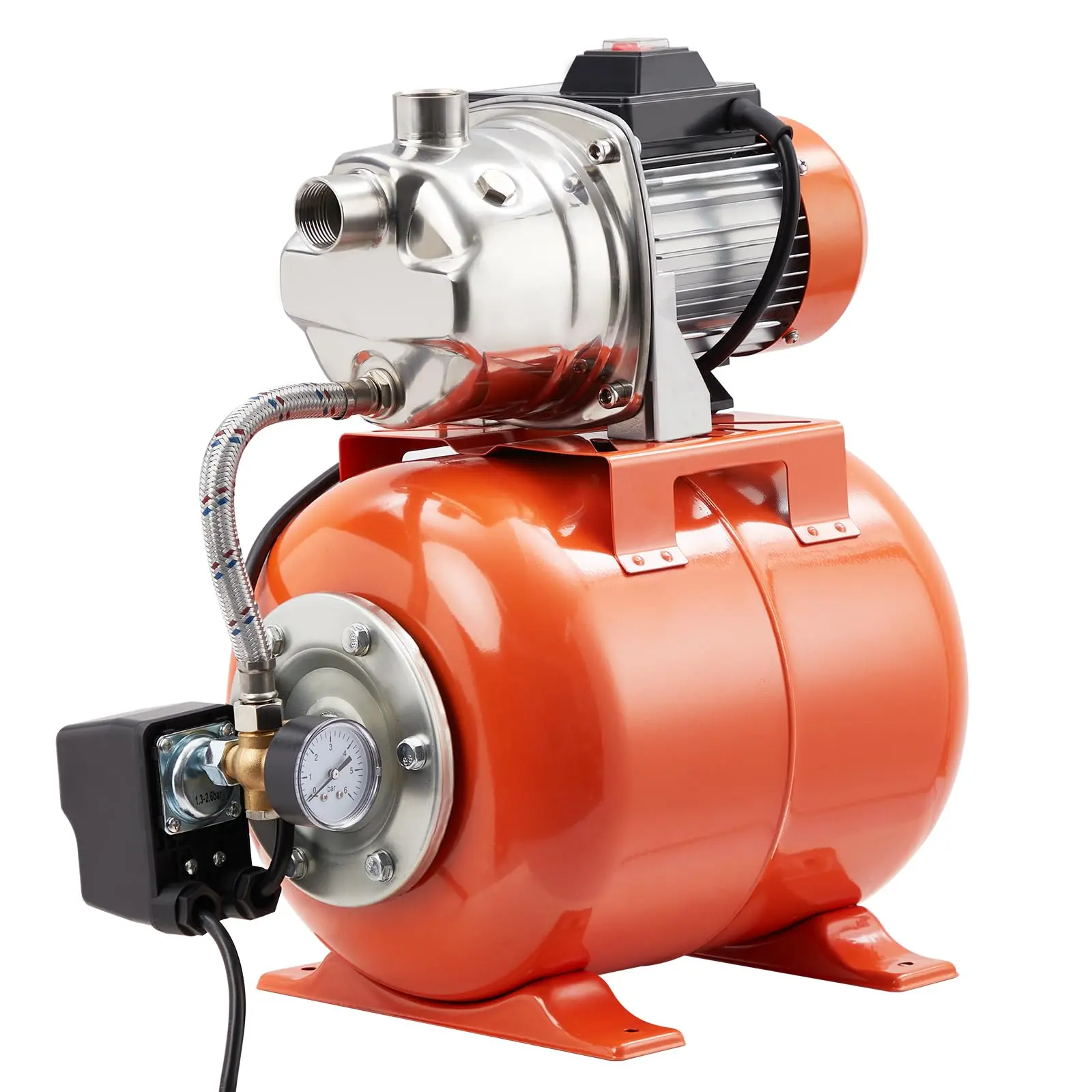 GARVEE1.6HP Shallow Well Pump with Pressure Tank, Stainless Steel, 115V Irrigation Pump, Automatic Water Booster Jet Pump for Home, Garden, Lawn