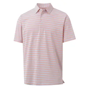 MAELREG Mens Short Sleeve Striped Golf Polo | Dry Fit Moisture Wicking Collared Performance Casual Top