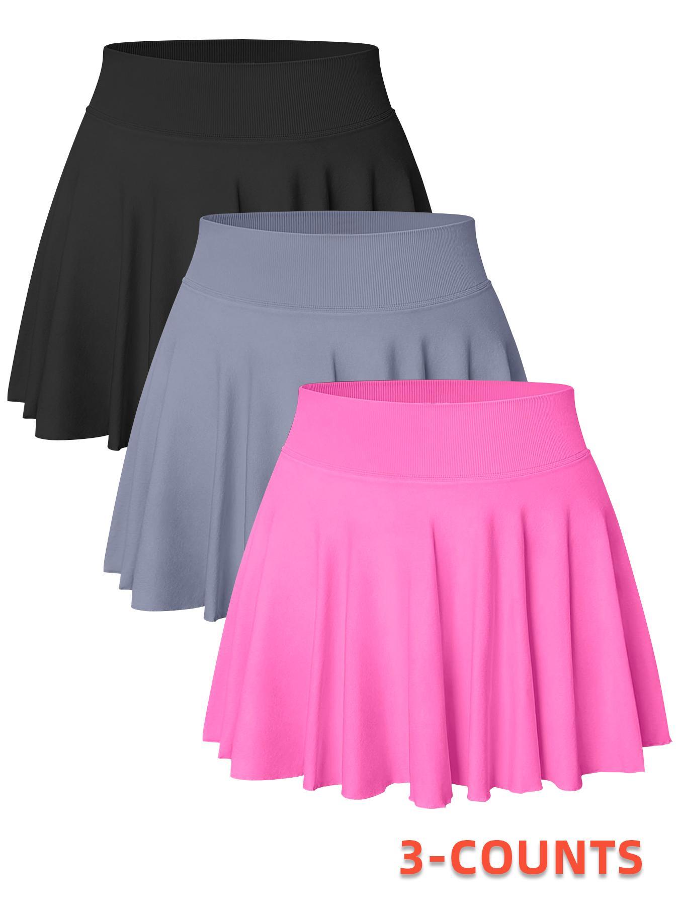 Women's Solid Color Sports Skort, Comfy Breathable Pocket Inner Skort for Tennis, Ladies Sportswear Activewear for All Seasons, Golf Skirts, Skirtswomen