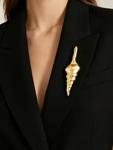 1pc Gold/Silver Tone Spiral Seashell Brooch, 3D Conch Lapel Pin, Modern Abstract Ocean Inspired Statement Jewelry for Suits, Scarves & Jackets, Party Jewelry Accessories
