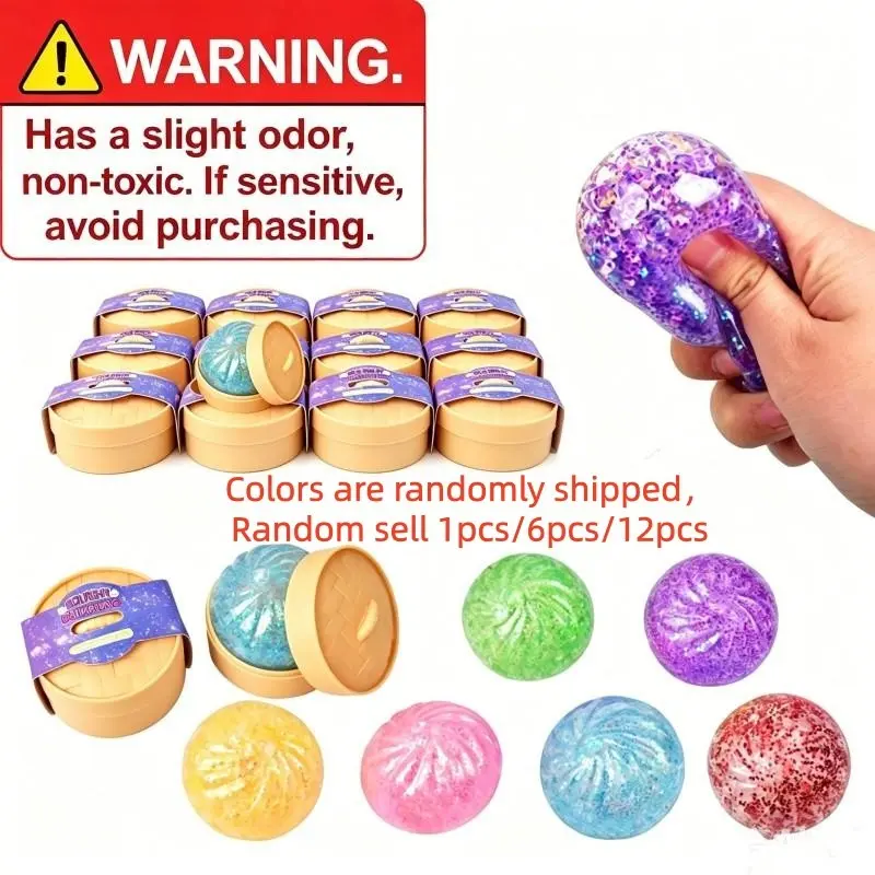 Mini Glitter Dumpling Squishy with Box, Glittery Squishies, Sensory Squeeze Toy for Stress Relief, Soft Slow Rising, Random Color