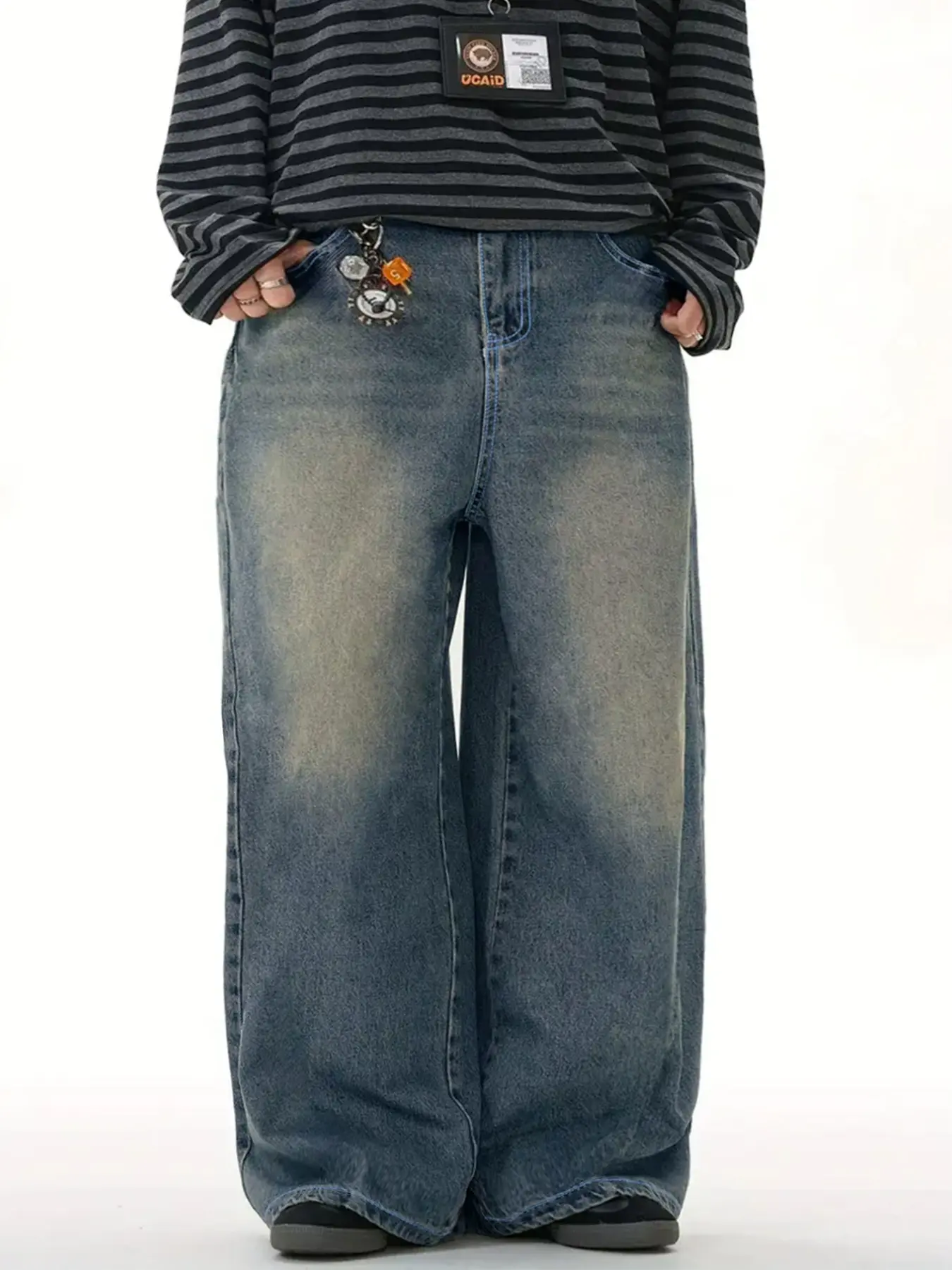 Men's Vintage Washed Wide Leg Denim Jeans, Y2K Streetwear Denim Jeans, Daily Street, Fall Winter Fashion