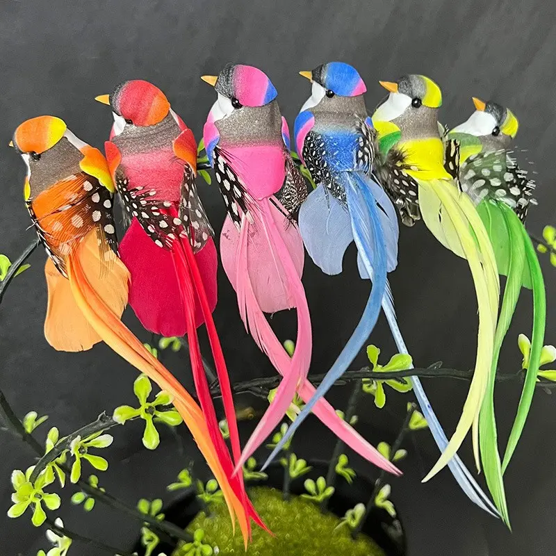 6pcs Colorful Artificial Long Tail Birds, Vibrant Feather Foam Hanging Decor, Holiday Decor, Home Garden Porch Wreath, Christmas Tree Ornament, Wedding Festival Gift
