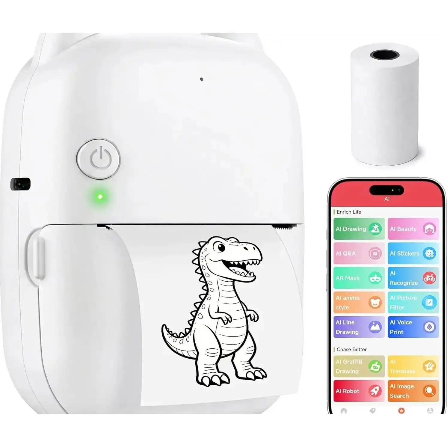 EFFUN Smart AI Voice Thermal Label Printer for Computers - Inkless Mini Portable Wi-Fi Device with AI Drawing, Voice Control, 1 Roll Thermal Paper, App Support, Stickers, Instant Printing for Home/Office Organization, Kids-Friendly, No Mess