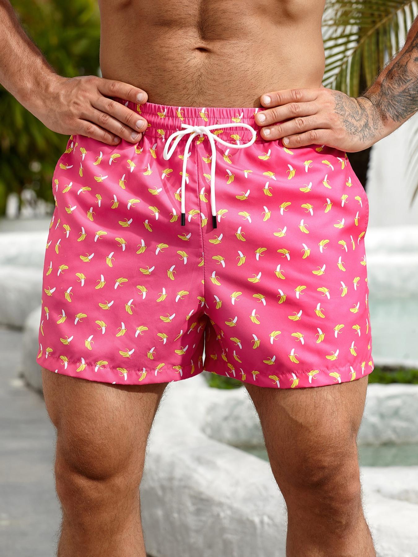 Men's Banana Print Shorts, High Saturation Bright Color, Quick-Dry Breathable Wrinkle-Resistant Fabric, Loose Five-Pocket Design, Summer Fashion
