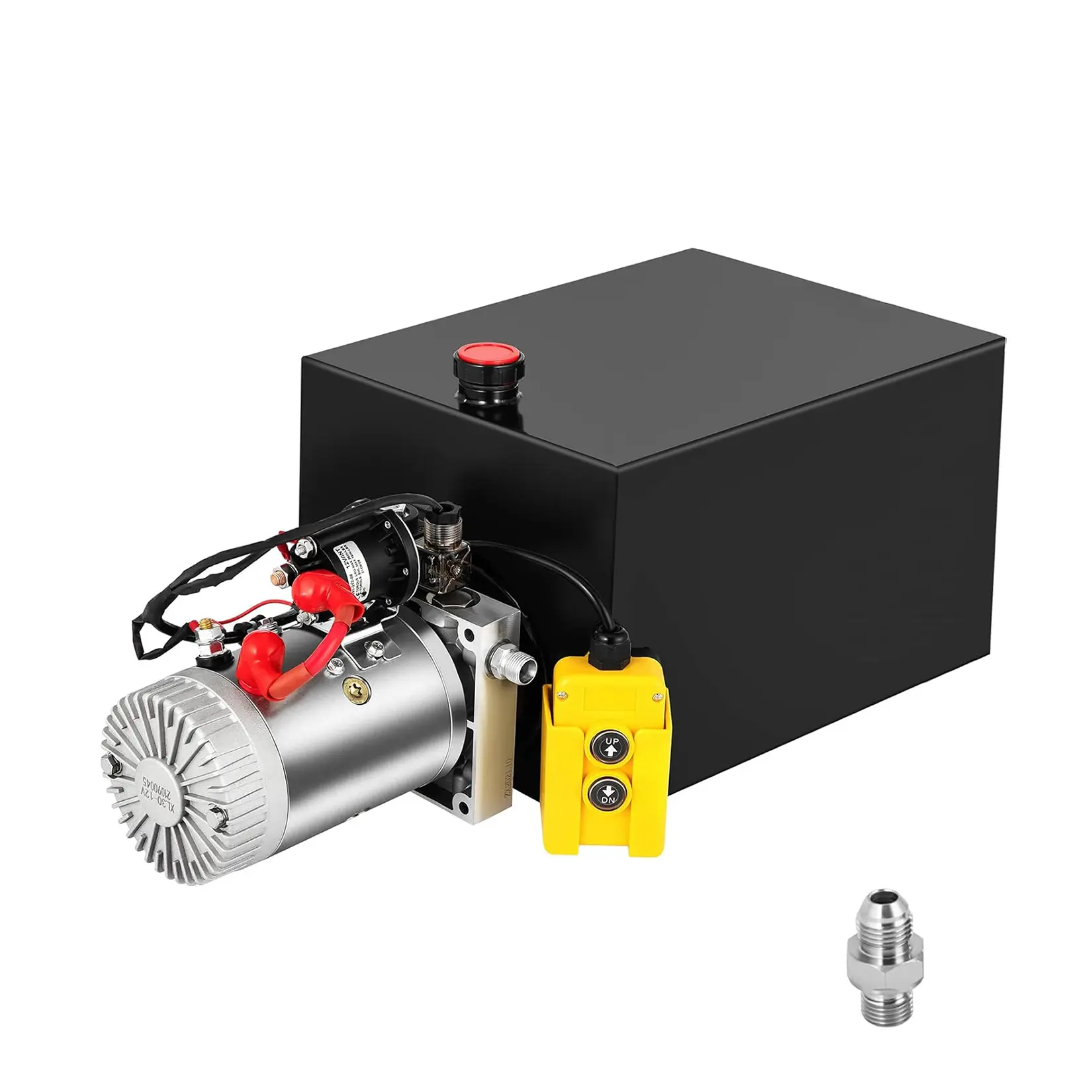 High-Pressure 12V Hydraulic Power Unit – Double Acting Pump with 10 Quart Reservoir, 0.91 GPM, 3200 PSI – Rust-Proof SAE #6 Connector, Pre-Assembled – For Dump Trailers, Car Lifting, Truck Tailplates – Black