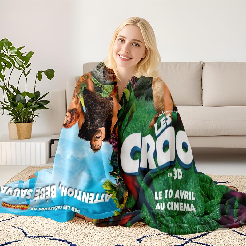 Soft Flannel Throw Blanket, DreamWorks The Croods Movie Poster Art Blanket, Cozy Grug & Eep Cartoon Blanket for Couch Bed, Aesthetic The Croods Movie Decorative Blanket Gift for Kids & Fans