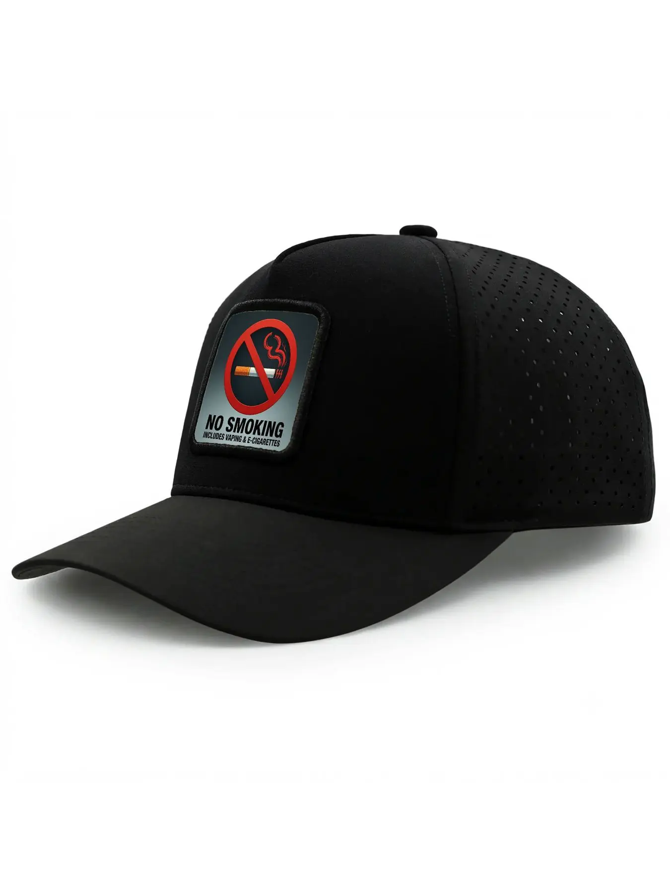 No Smoking Vaping E Prohibition Graphic  Quick Dry Curved Brim Baseball Cap for Men Women, Laser-perforated Breathable Sports Cap, Lightweight Performance Cap for Running Golf Hiking Fishing Outdoor Workout Daily Wear
